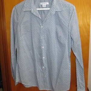 Liz Claiborne Essential BF White Green Collared Long Sleeve Button Up Top Small